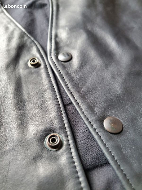 Veste Gilet En Cuir Biker Avec Boutons Pression - Véritable Cuir De Vachette - Style Classique