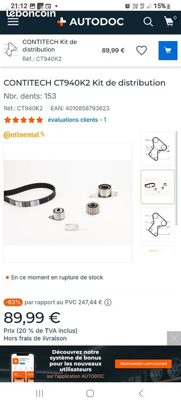Kit de distribution Continental ct 940K2 pour Renault et volvo (image 1)