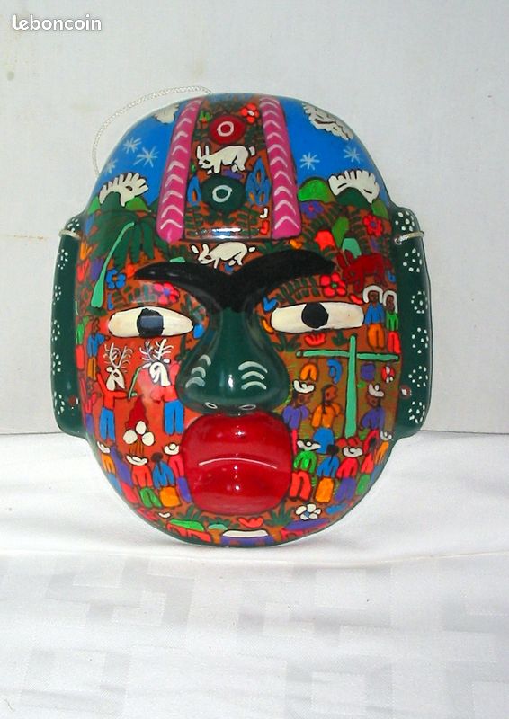 Masque en Terre Cuite Emaillée Mexique (image 1)