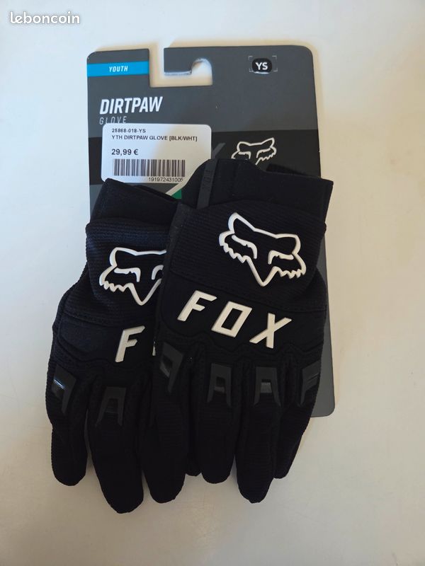 Gants VTT Enfant Fox Racing Dirtpaw - Paume Clarino, Protection TPR, Compatible Écran Tactile - Noir Taille KM
