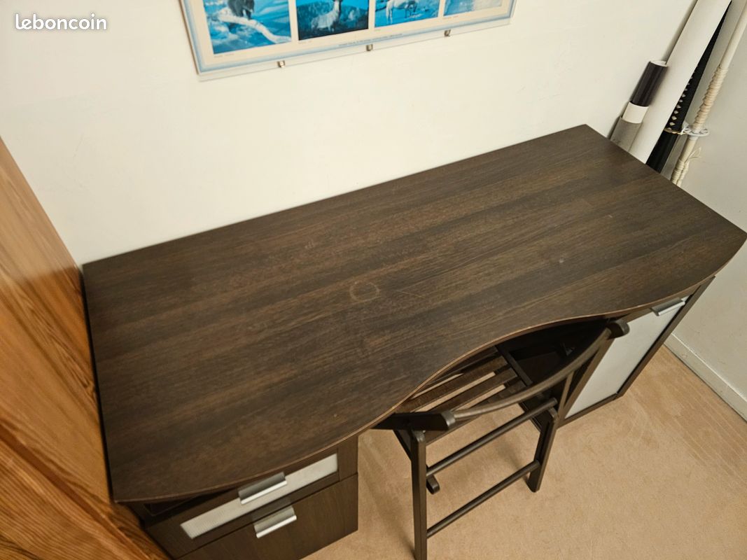 Bureau moderne marron foncé avec rangements - 140x60x76 cm (image 6)
