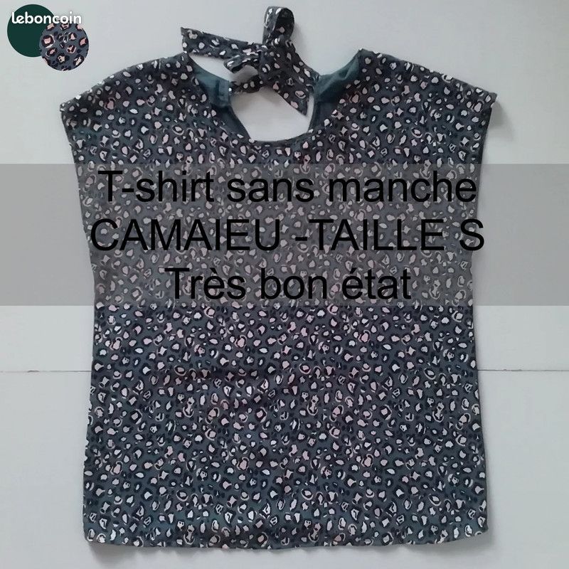 T-shirt Manches Courtes Camaïeu - Taille S (Petite) - Coton Orange - Occasion Très Bon état