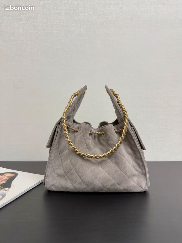 Petit sac CHAN'NEL 25, daim et métal doré, gris (image 2)