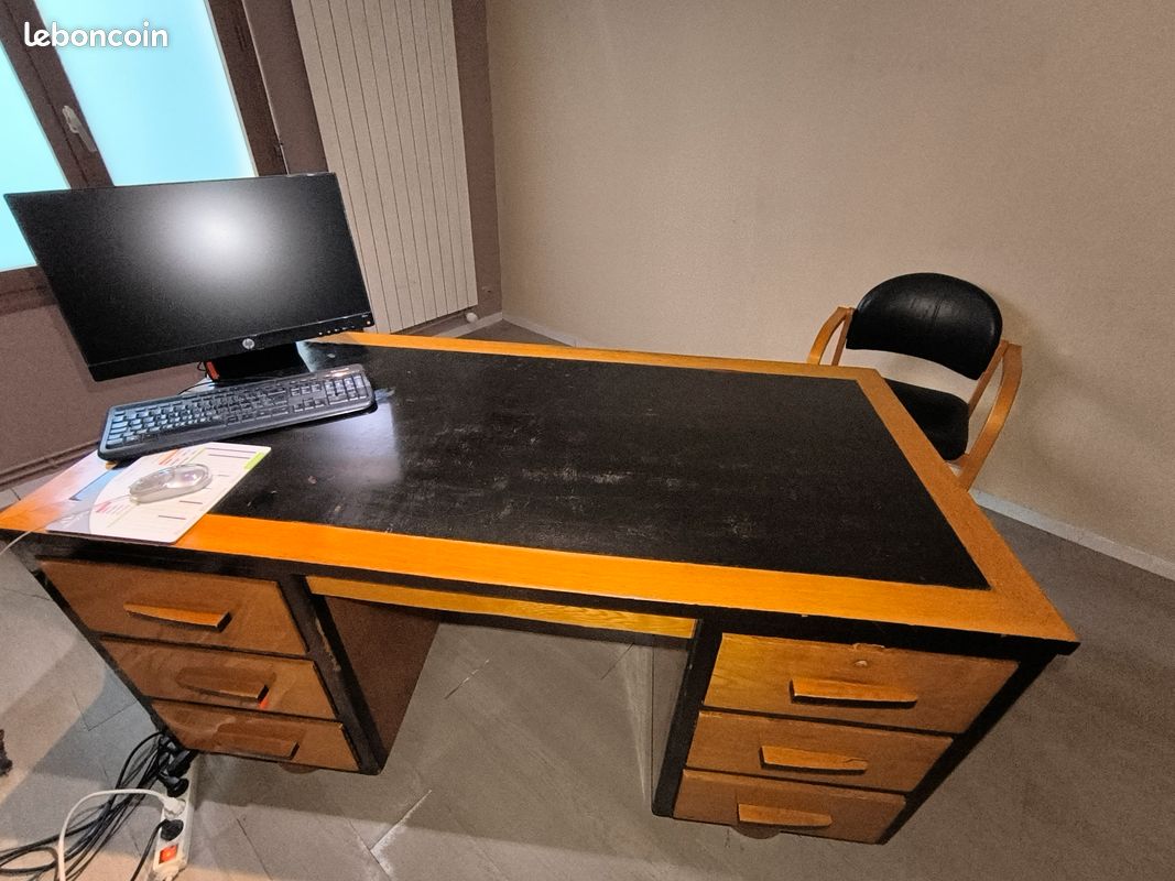 Bureau années 40-50 vernis au tampon (image 1)