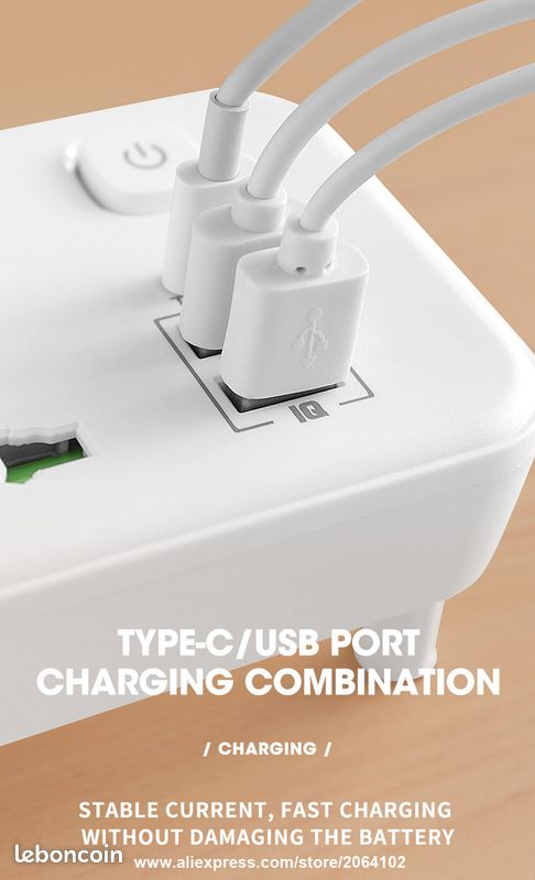 BOCHLION Multiprise 5 Prises + 4 USB (PD20W & QC3.0) – Interrupteurs Indépendants, Protection Surtension, Câble 2m