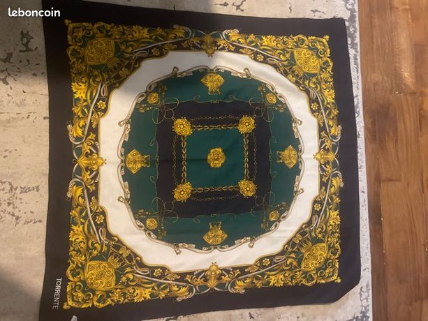 Foulard Vintage TORRENTE Paris - 100% Soie Italienne - Motif Géométrique - Occasion Bon état