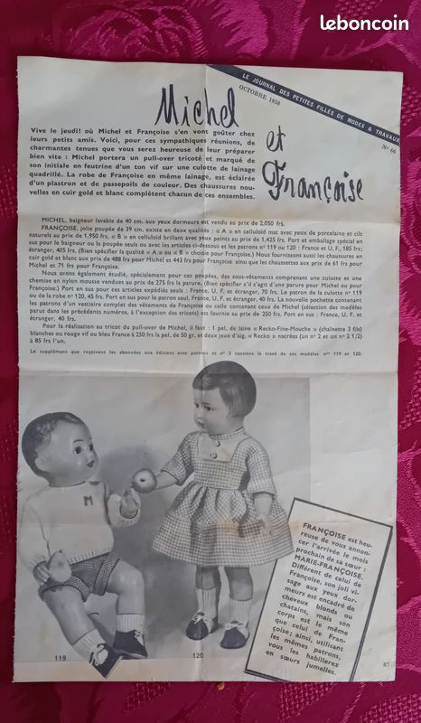 Page De Patron Poupée Françoise - Modes Et Travaux Juin 1972 - 2 Modèles - Occasion