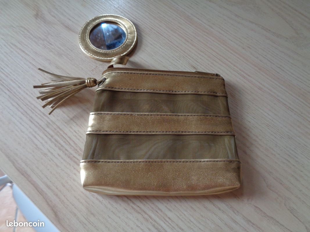 Pochette / trousse maquillage dorée et son miroir assorti Ashley Brooke (image 2)