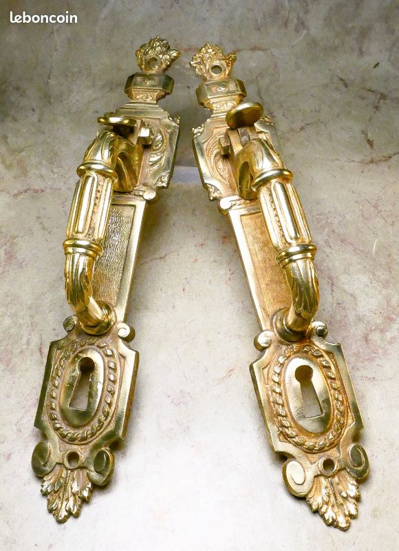 Paire de poignées de porte ancienne en bronze (19e) Antiquités