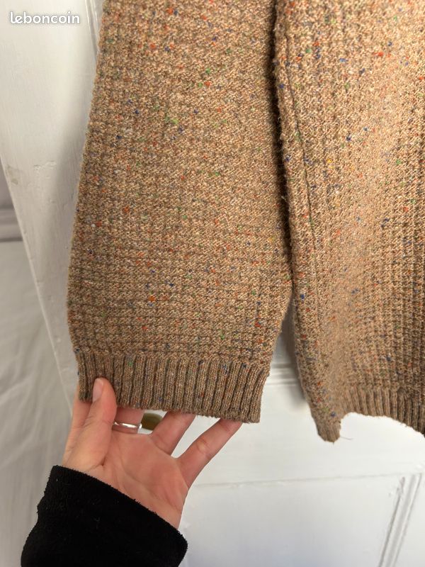 Pull Vintage Oakton Homme – Laine Beige, Taille XL, Années 70/80