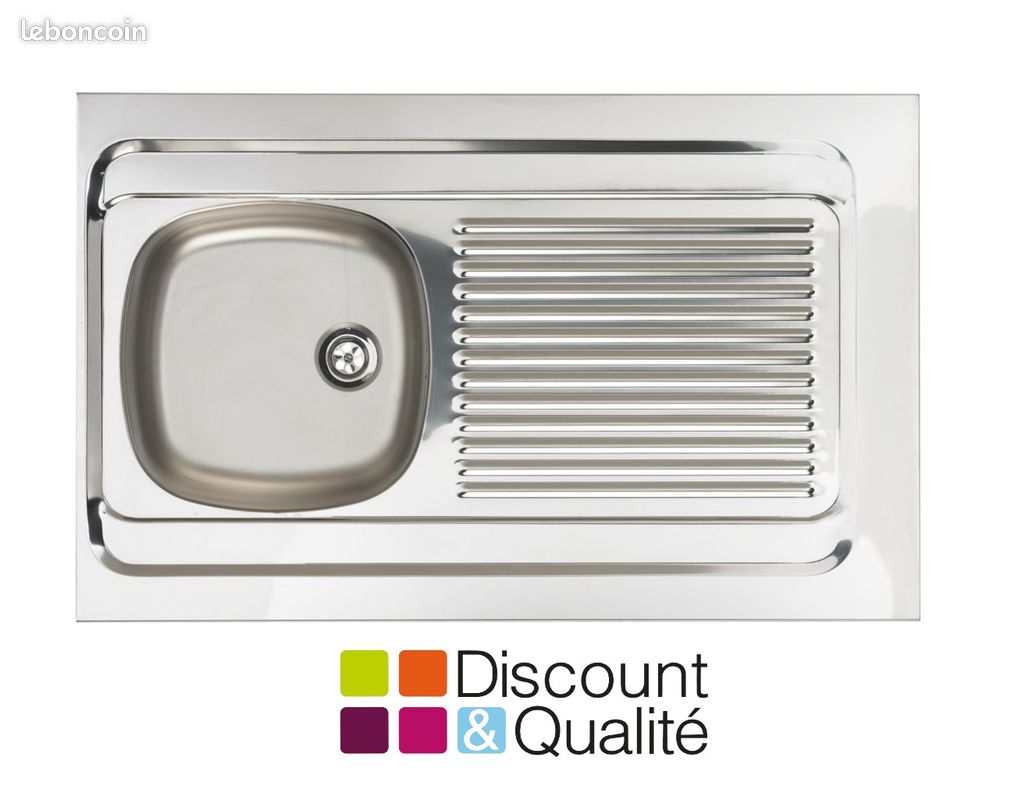 Évier à Poser en Inox Lisse pour Buanderie ou Cuisine MODERNA Lavelli 1 Cuve et 1 Egouttoir - R60_080_18 - NEUF (image 1)