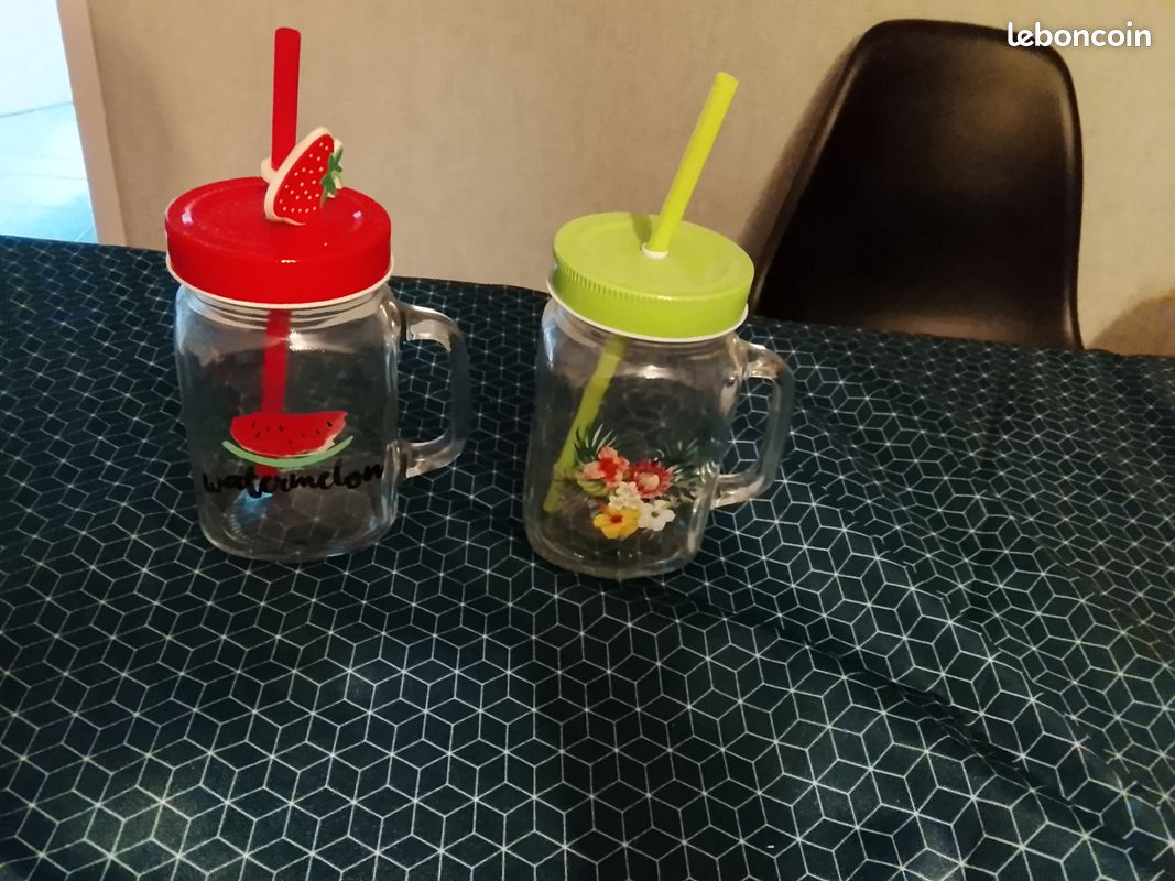 Lot de 2 verres bocaux avec paille (image 1)