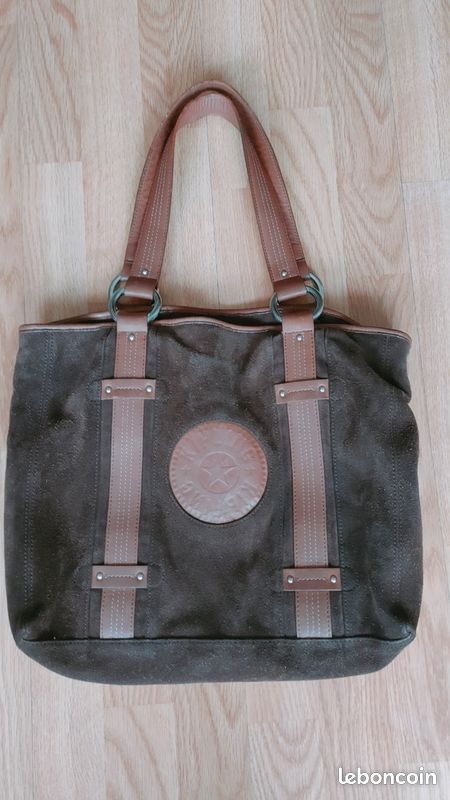 Sac vintage en cuir et daim marron + porte monnaie Kipling (image 1)