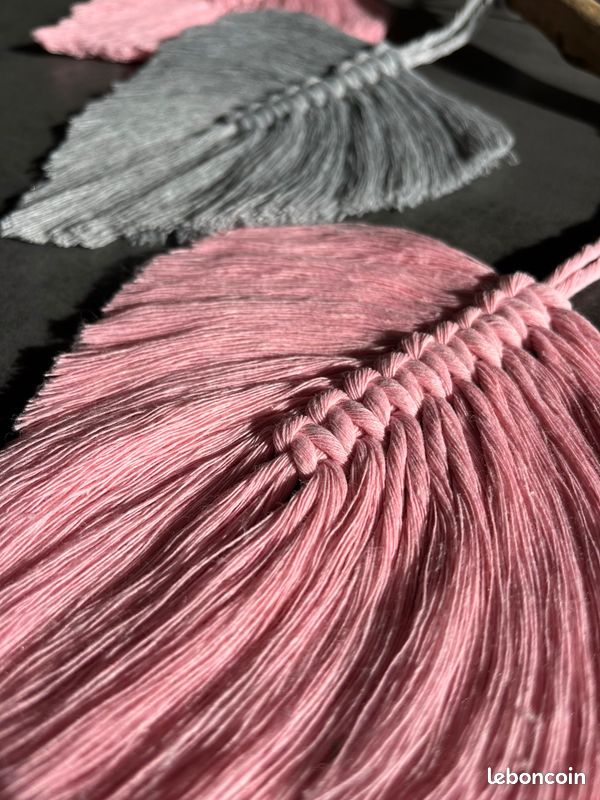 Suspension macramé 5 feuille rose pâle et gris (image 3)