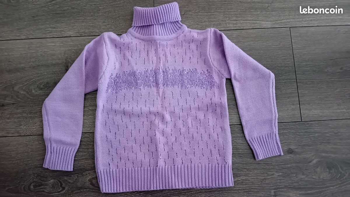 PULL FEMME MOHAIR TRICOTE MAIN TAILLE 44 / 46 violet SKI NEIGE