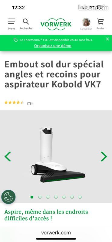 Embout sol dur spécial angles et recoins pour aspirateur Kobold VK7 (image 1)