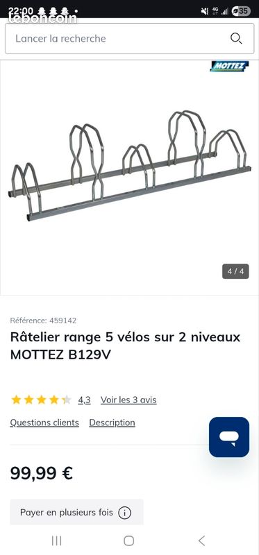 Ratelier vélo mottez places niveaux gros pneus Équipements vélos