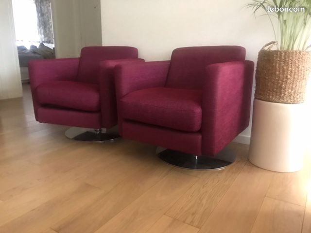 Paire de fauteuils vintage framboise (image 2)