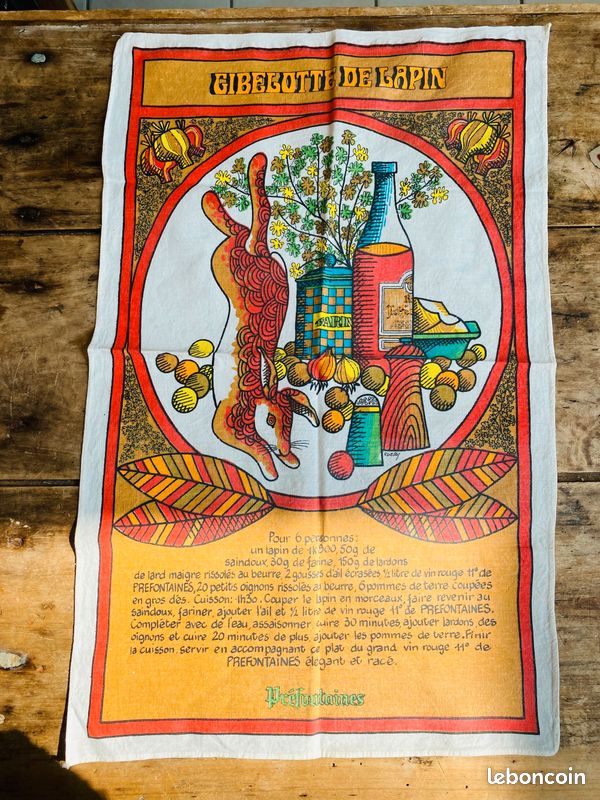 Vintage- Ancien torchon de cuisine-Gibelotte de Lapin-Préfontaines (image 1)