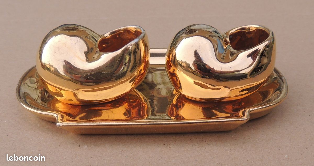 Ancien saleron salière poivrière escargots dorés porcelaine de Paris années 50 (image 2)
