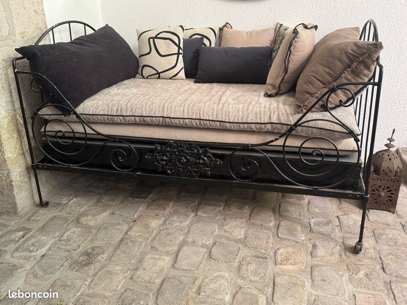 Banquette / lit de repos ancien en fer forgé – fin XIXe siècle (image 4)