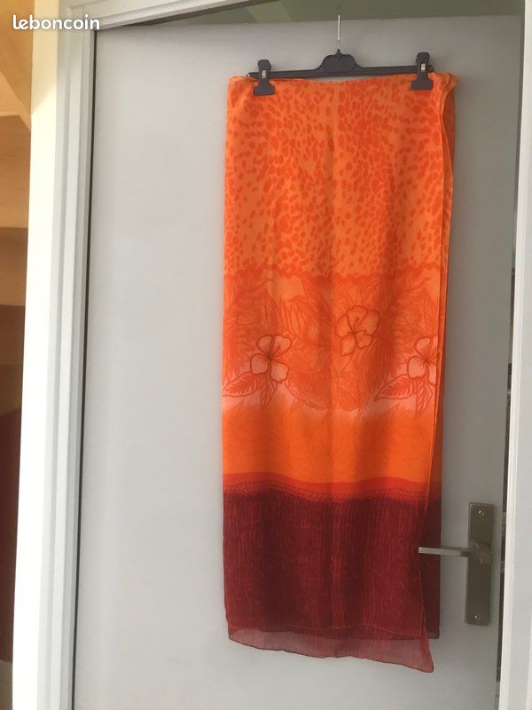 Paréo orange bordeaux motifs (image 1)