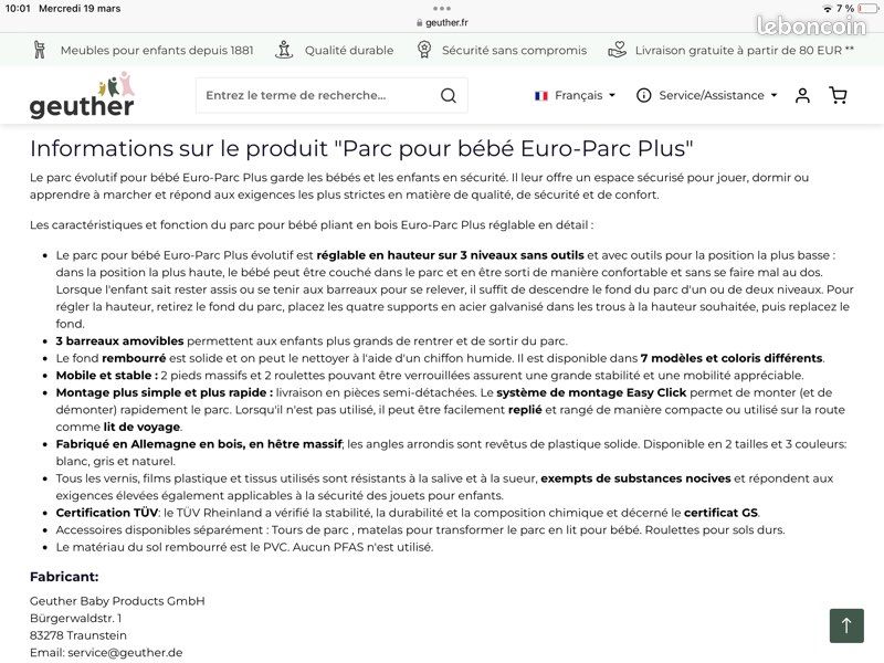 Parc pour bébé Geuther comme neuf + tour de parc Sterntaler (image 7)