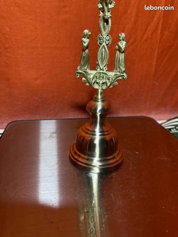 Ancien Crucifix d'Autel en Laiton / Bronze - Style Baroque avec Anges (image 4)