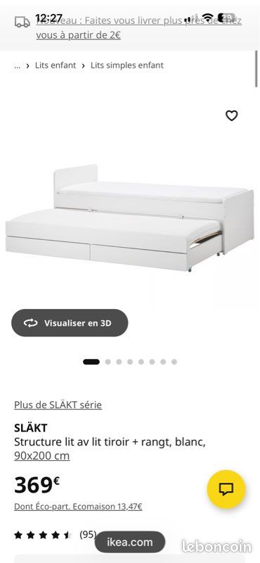 Lit släkt structure avec lit tiroir blanc 90x200 cm (image 6)