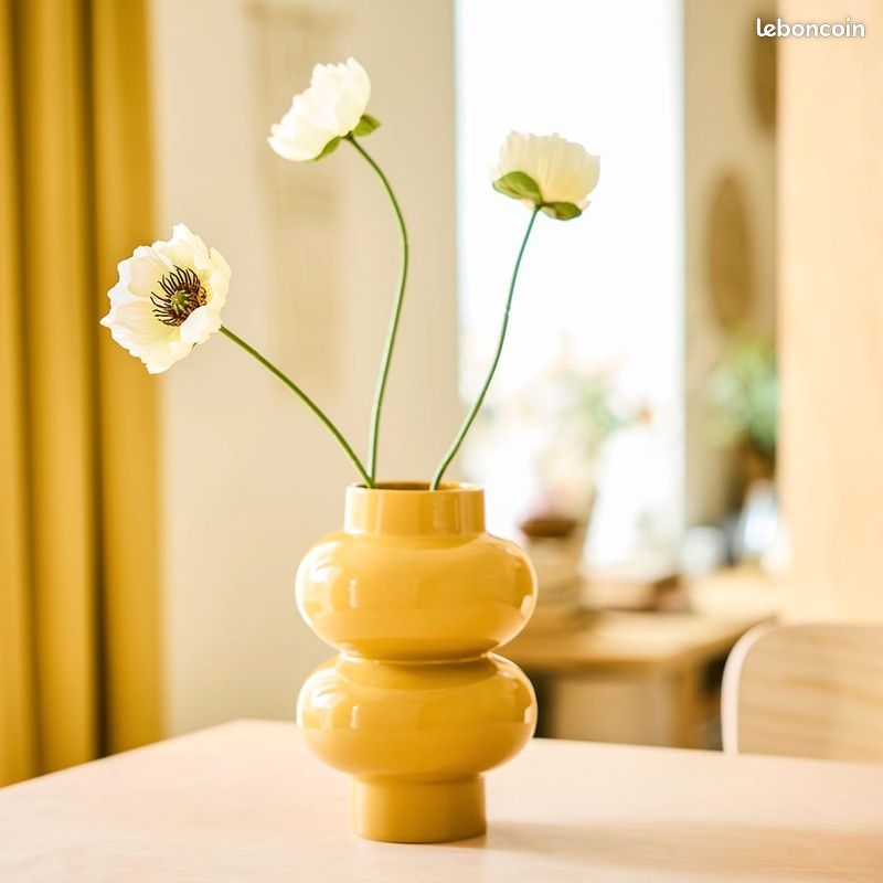 3 Coquelicots Jaunes En Céramique - Fleurs Artificielles Faites Main - Hauteur 23 Cm