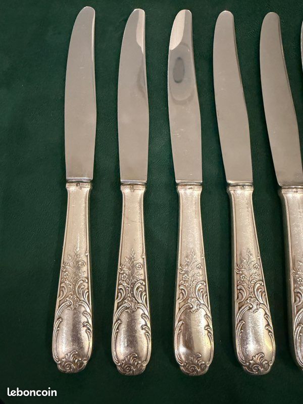 Coffret 12 Couteaux Table Métal Argenté Style Marly Louis 15 (J1