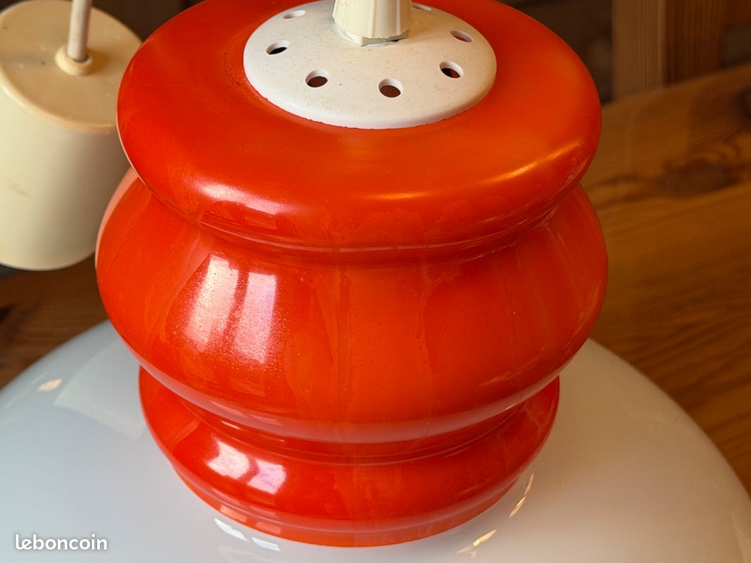 Lustre en opaline blanc et orange vintage (image 12)