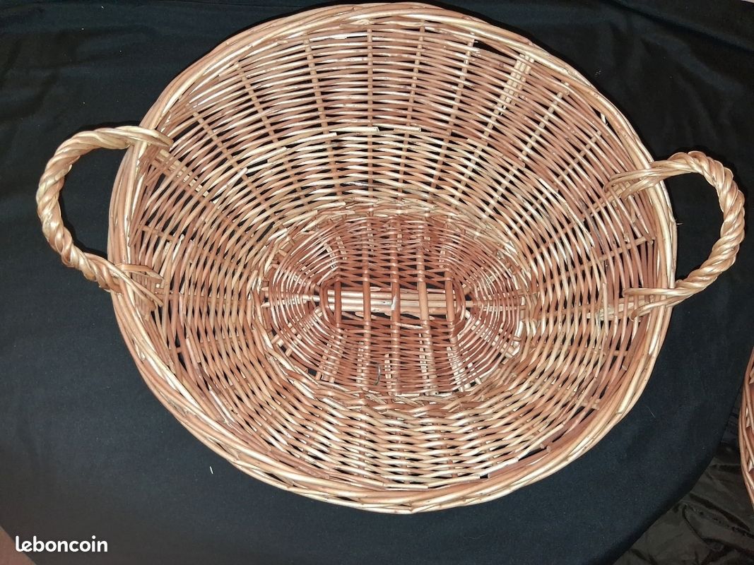Grand Panier En Osier Vintage Forme Bateau - Années 1950, 57x29x25 Cm