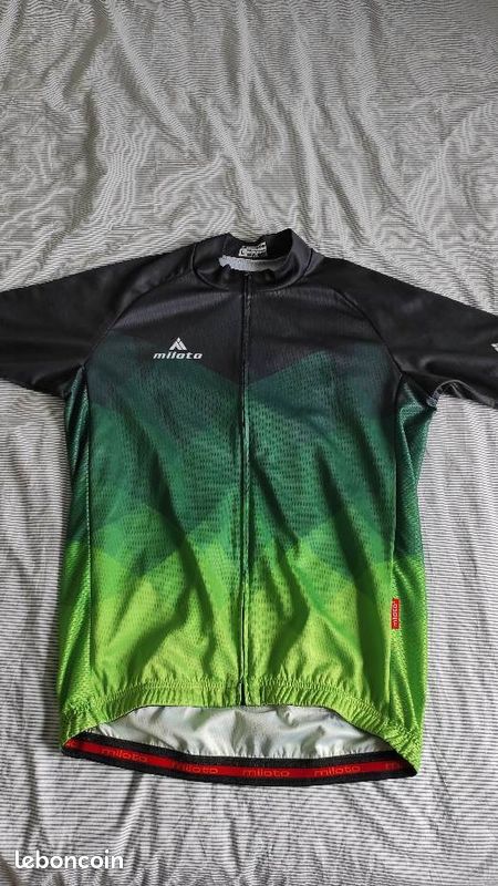 Maillot Cycliste Homme Miloto – Taille L – Noir/Jaune/Vert – Poches Zippées (Neuf)