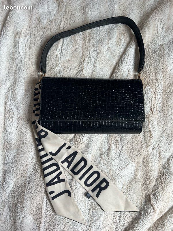 Sac baguette noir effet croco + twilly noir et écru – Très bon état (image 1)