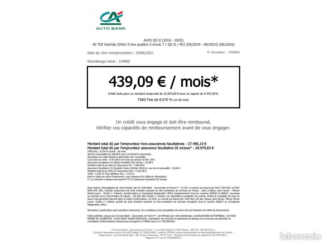 AUDI Q5 (439EUROS/MOIS)Quattro 2.0 40 TDI Hybrid 204cv BVA S line PHASE 2 (image 2)
