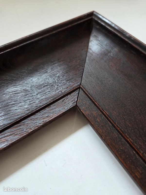 Cadre ancien en bois foncé gradin large bandeau pente tableau miroir encadrement (image 7)