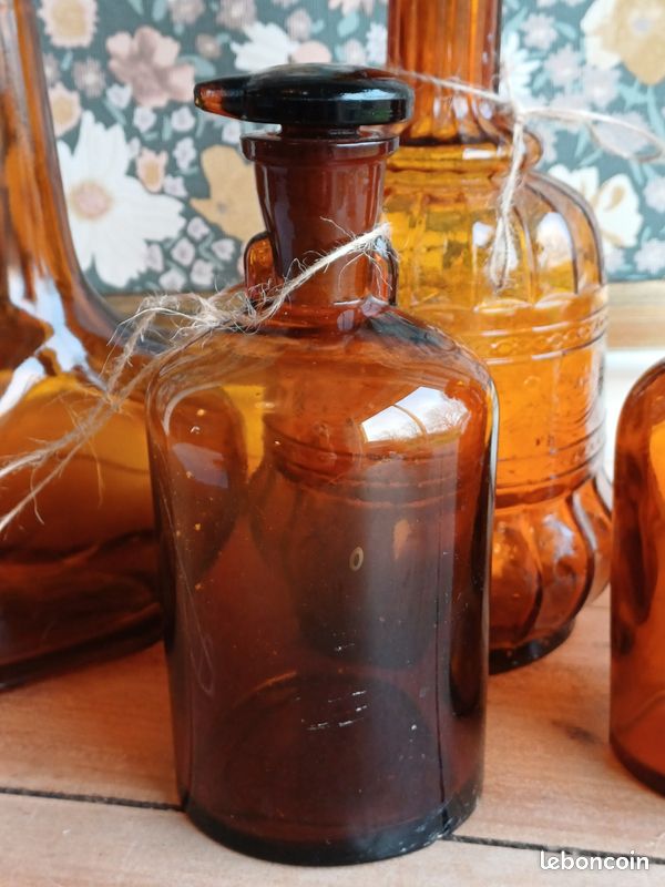 Grand Bocal En Verre Ambre Vintage 60 - Avec Bouchon - Hauteur 31 Cm - Déco Ou Cuisine