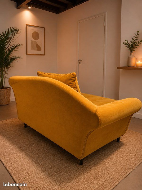 Méridienne contemporaine velours moutarde – style haut de gamme (image 3)