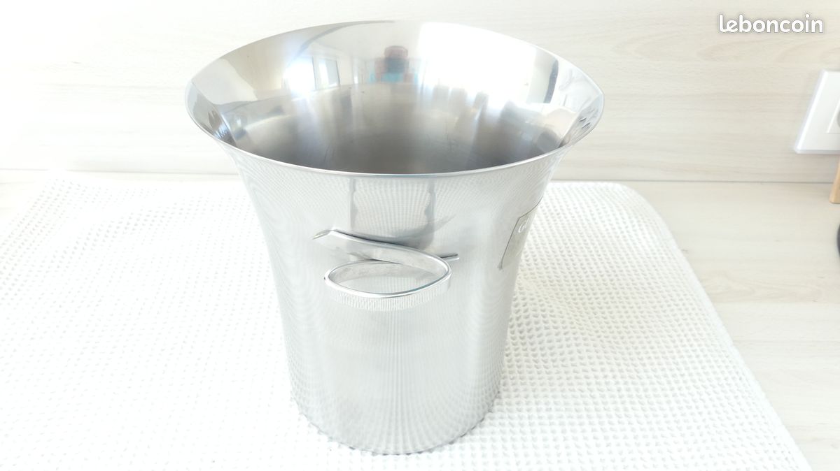 ANCIEN SEAU A CHAMPAGNE GUY DEGRENNE EN ACIER INOXYDABLE POLI ANNEE 70
