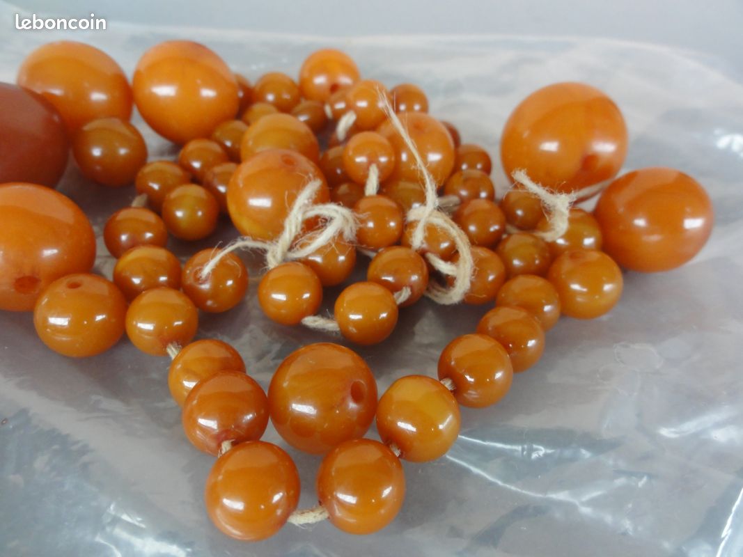 Ancien Collier Vintage En Perles De Bakelite Couleur Ambre Miel | UK