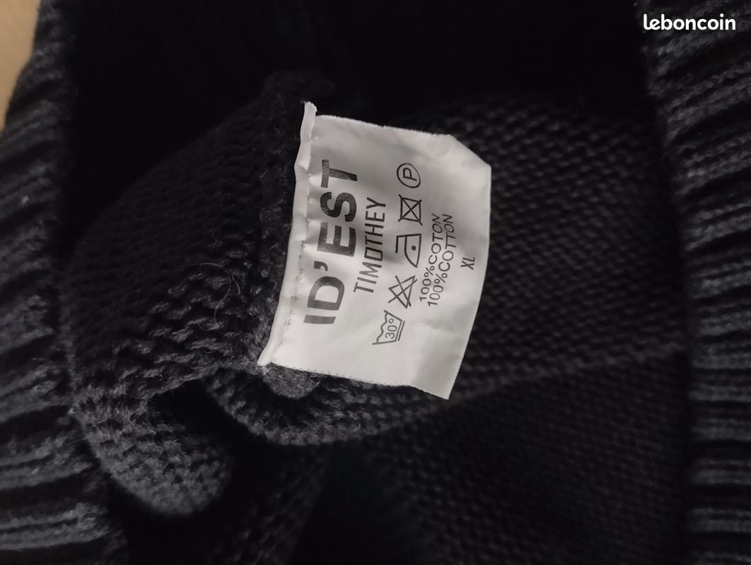 Pull zippé ID'EST Timothey noir - Taille XL - 100% Coton (image 2)