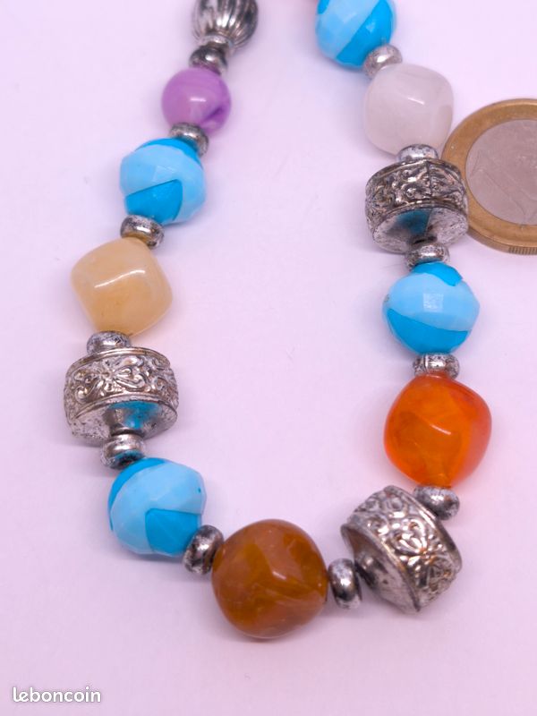Beau Collier fantaisie Perles cloisonné art d'asie