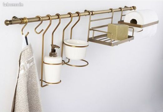 Pot range-couverts + Etagére porte-épices pour barre de crédence métal doré (sans la barre ) (image 1)
