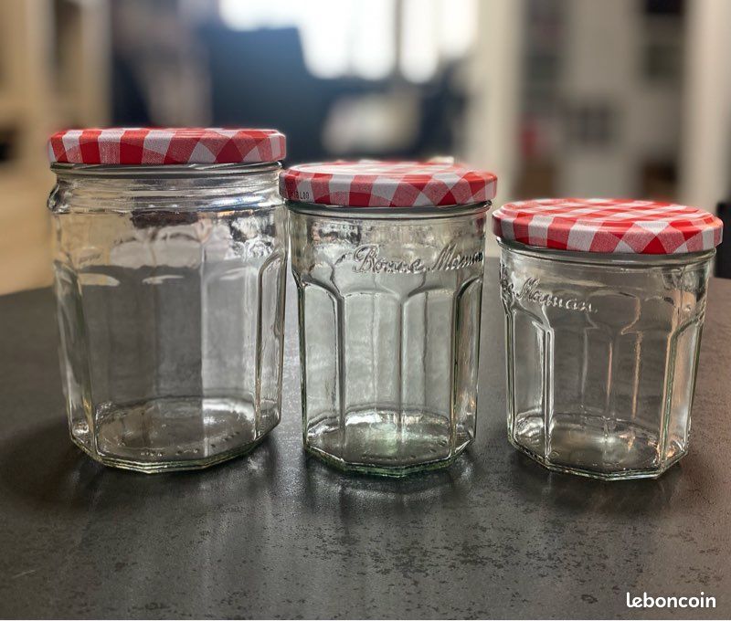 3 pots en verre Bonne Maman • Couvercle vichy rouge • 3 tailles (image 1)
