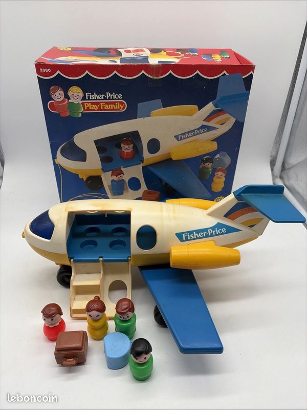 Avion Fisher-Price Vintage Boîte Personnages Little People Aile Réparable (image 1)