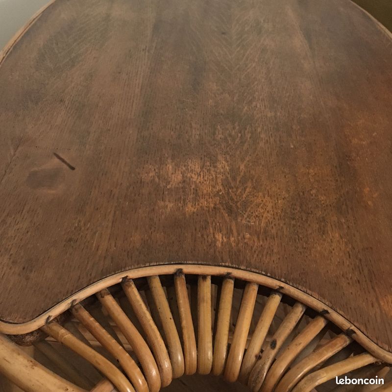 Table basse en bambou et osier 1950's par Janine Abraham (image 6)