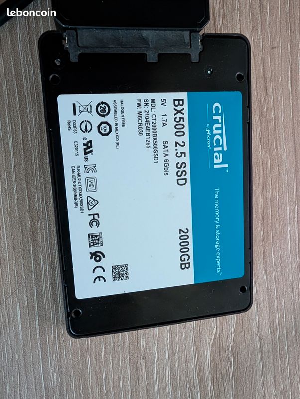💾 SSD Interne Crucial BX500 2 To (2000 Go) SATA III 2,5" – État Neuf (100% Santé) (image 3)