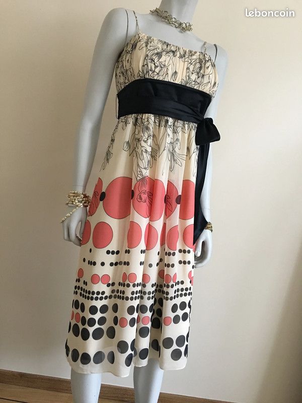 T 38 Sublime robe soie Sandro épaules nues empire ultra elegante