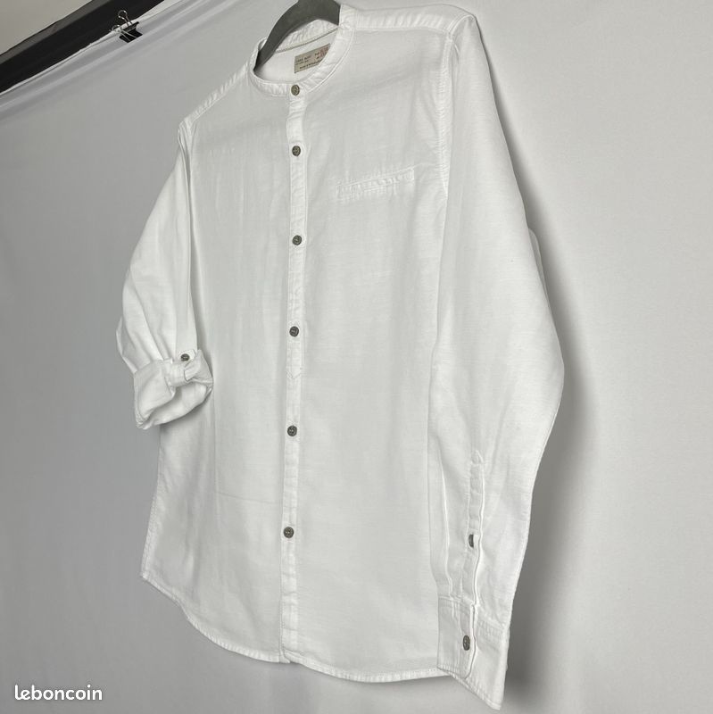 Chemise Enfant garçon Zara Blanc Col mao Coton Taille 11-12 ans